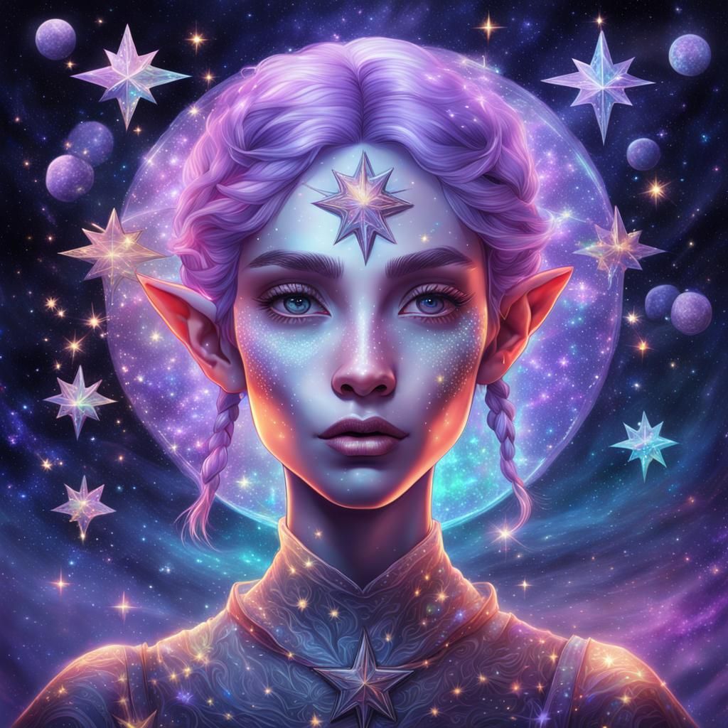 Cosmic Elf with Star in Visionary Art Style