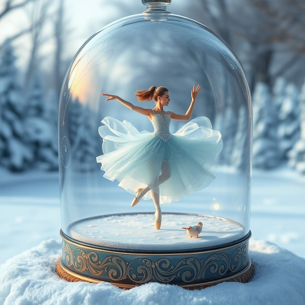 Ballerina in Glass Dome on Frozen Lake