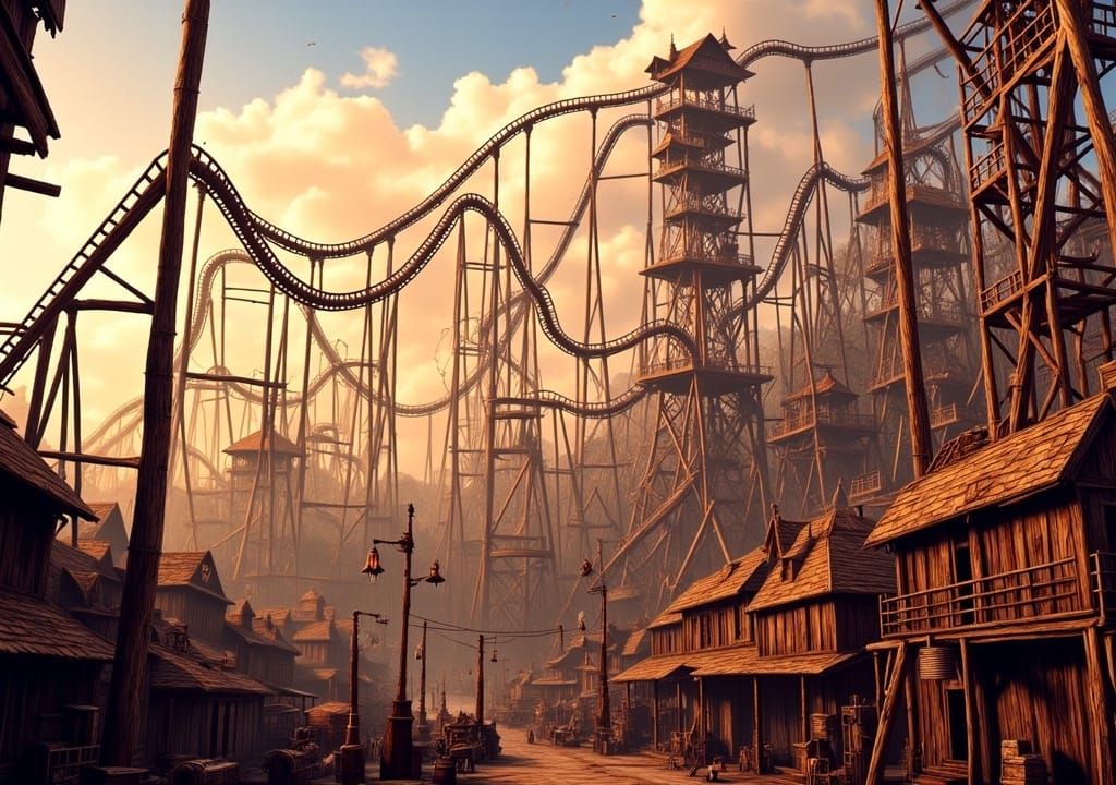 Majestic Wooden Rollercoaster at Sunset