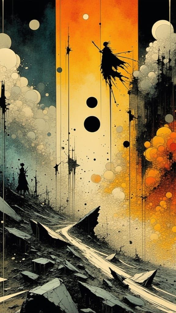 Balance Lost: Abstract Chaos in Comic Art Style