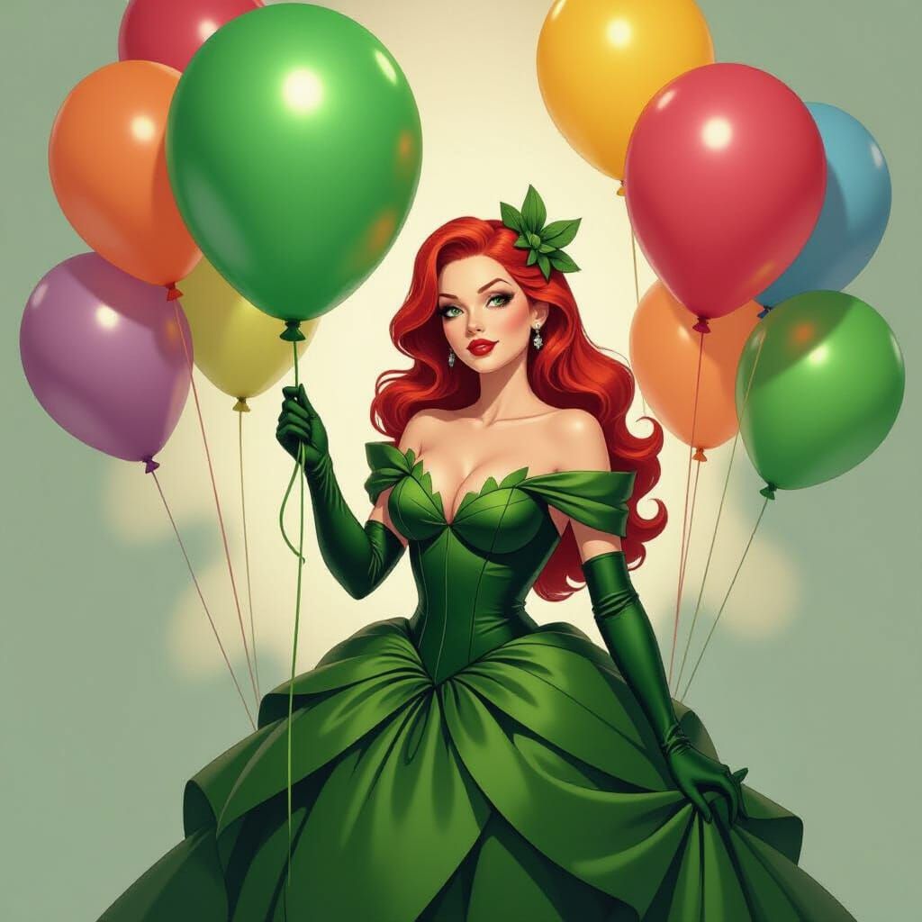 Poison Ivy's Balloon Party: Whimsical Illustration