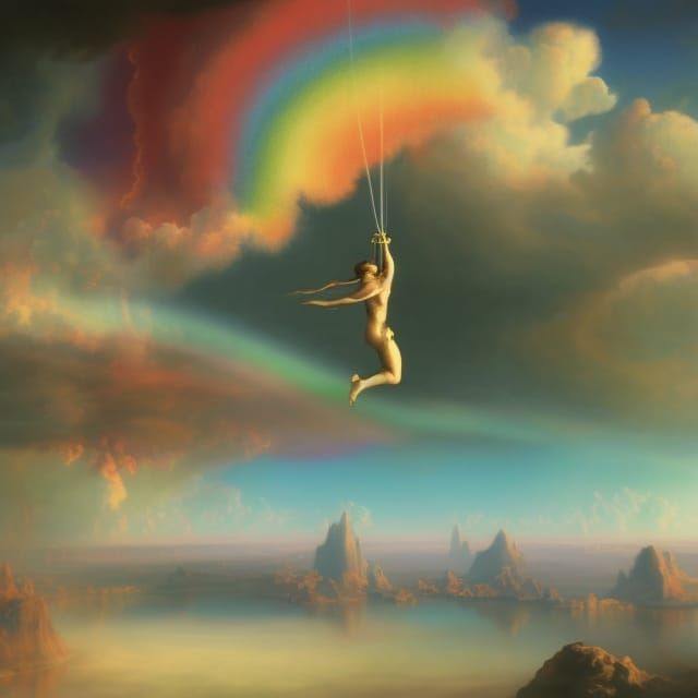 Skydiver's Cloud Parachute: A Surreal Pointillist Dreamscape