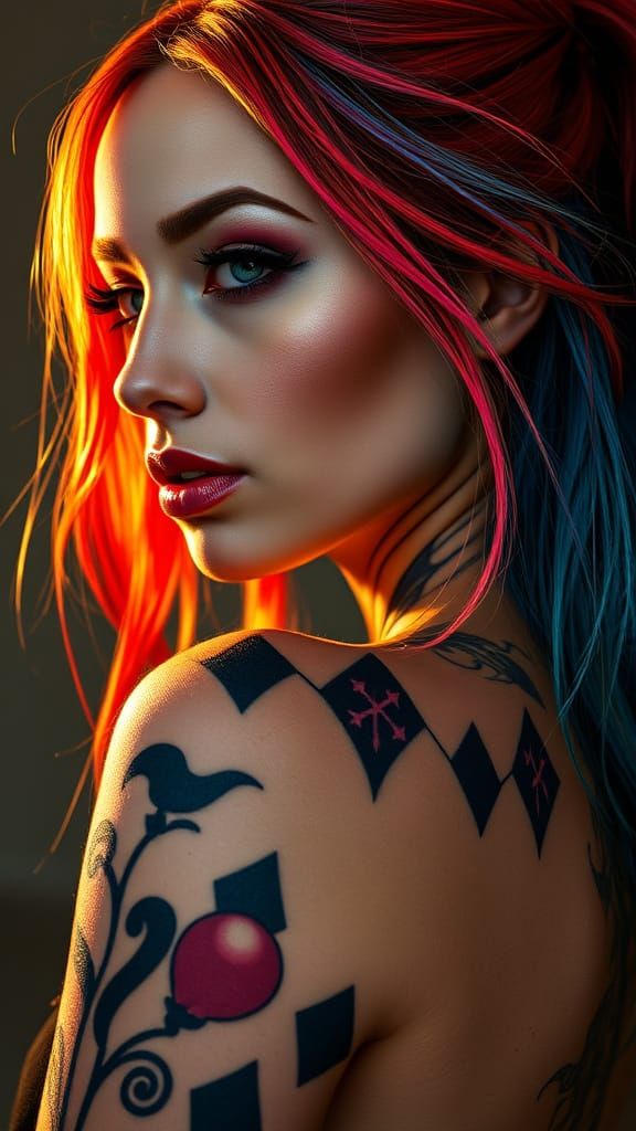 Dramatic Tattooed Portrait in Comic Book Style