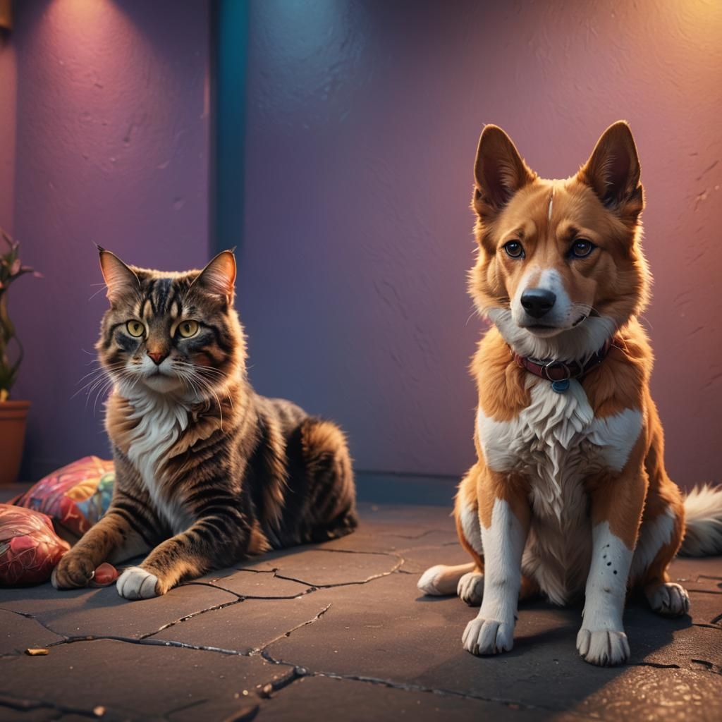 Hyperrealistic Dog and Cat Portrait in 8k