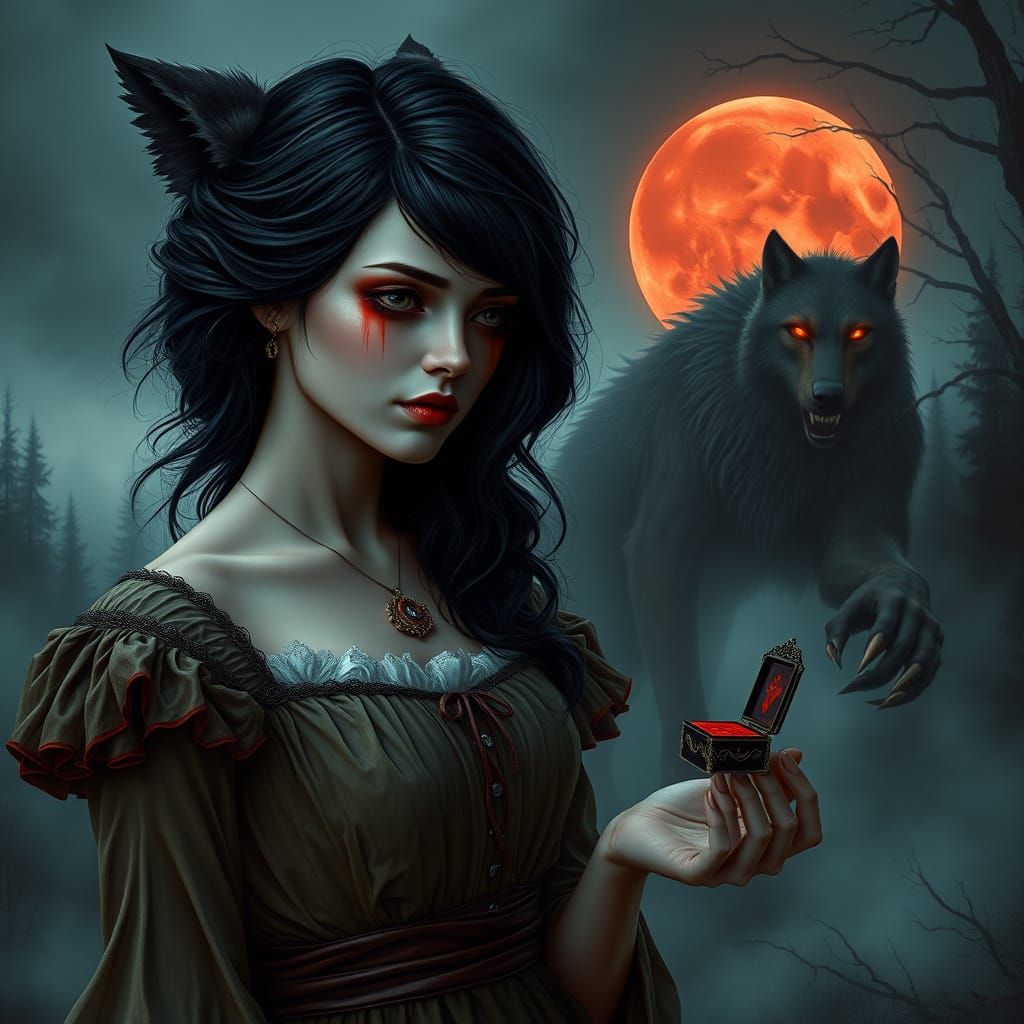 Moonlit Tears and Lunar Longing in a Dark, Gothic Scene