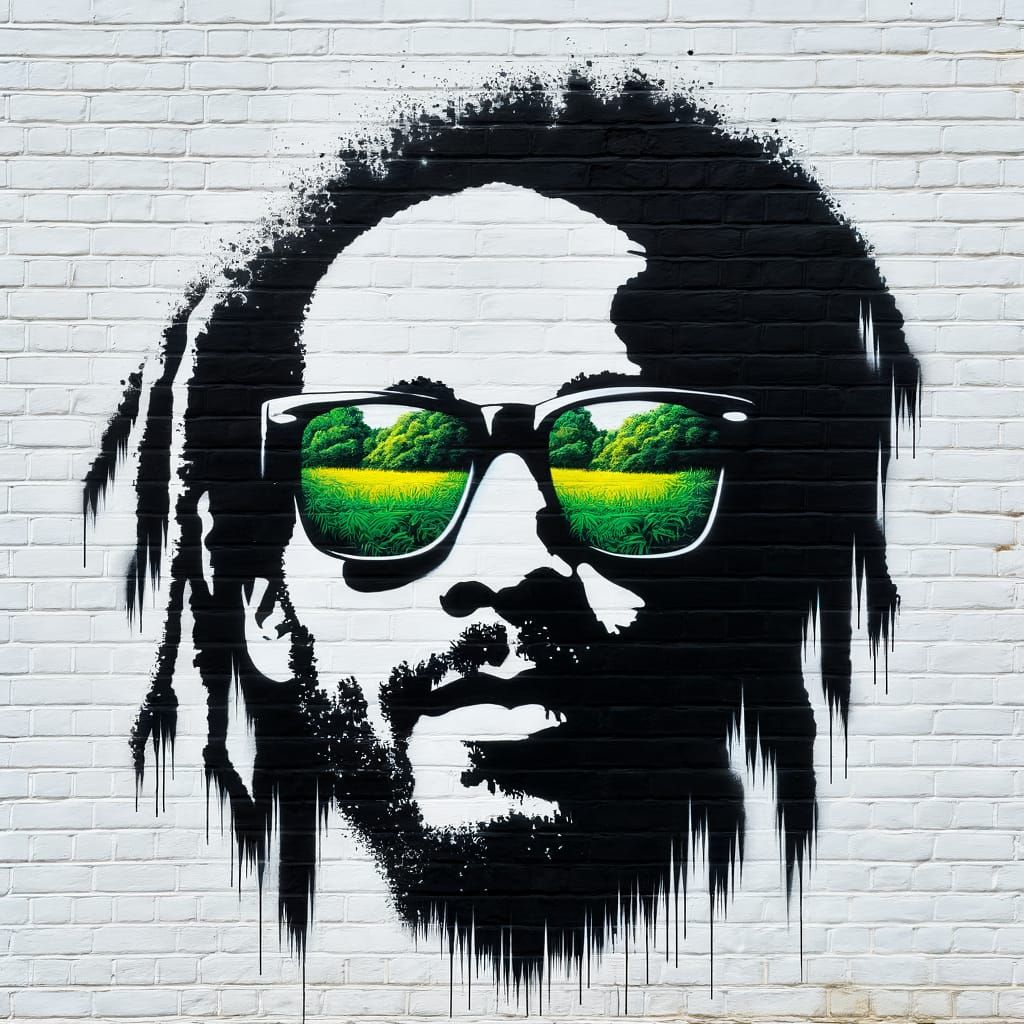 Minimalist Graffiti of Reggae Musician on Brick Wall
