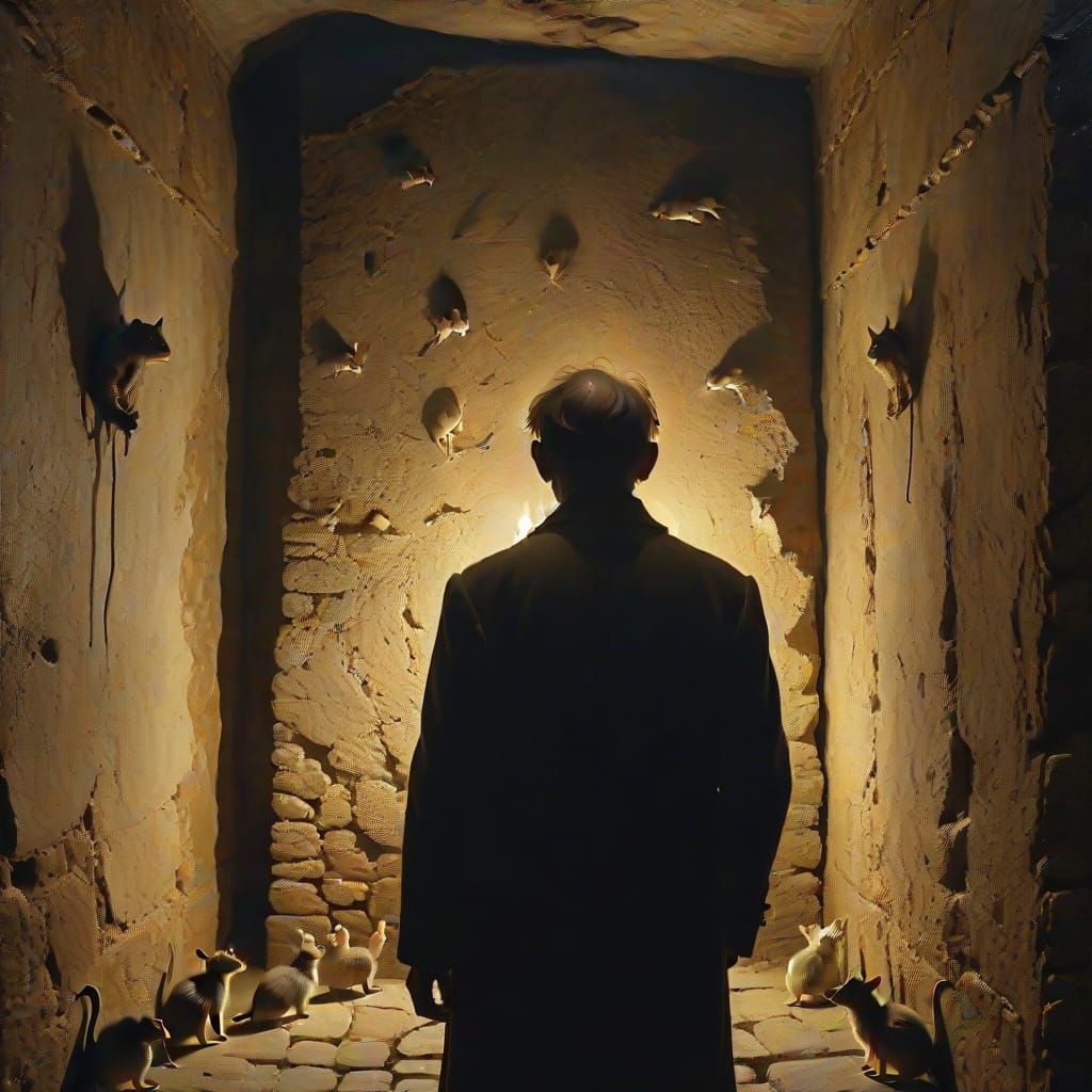 Surreal Person with Rats in Expressionist Style