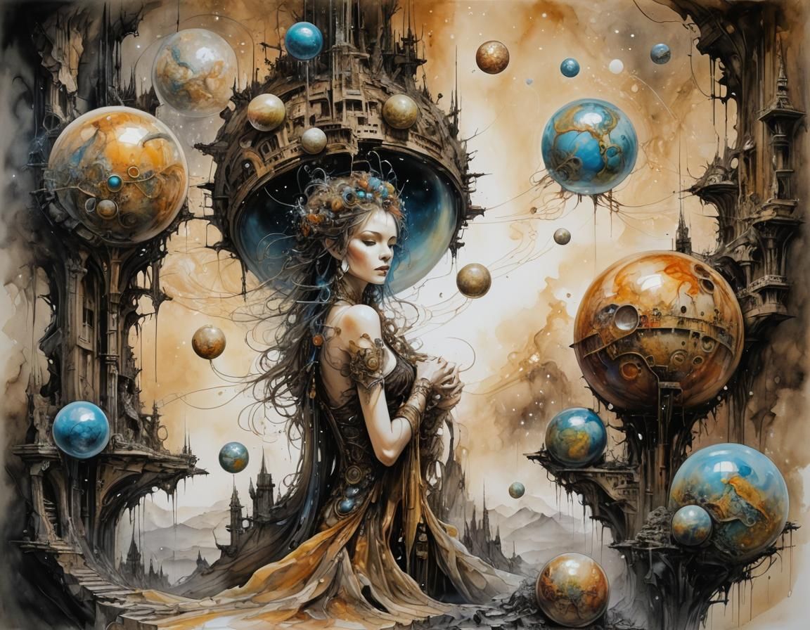 Spherical Martian Architecture in Modern Ink Style