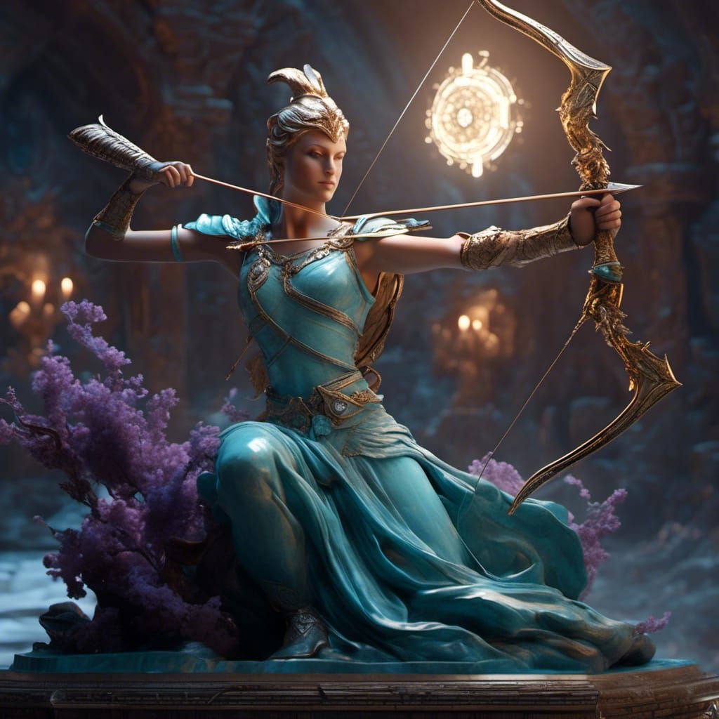 a bedside lamp in the shape of artemis that strikes an arrow. the bow is tense. artemis is made of <lora:Dreamshaper:1.0...