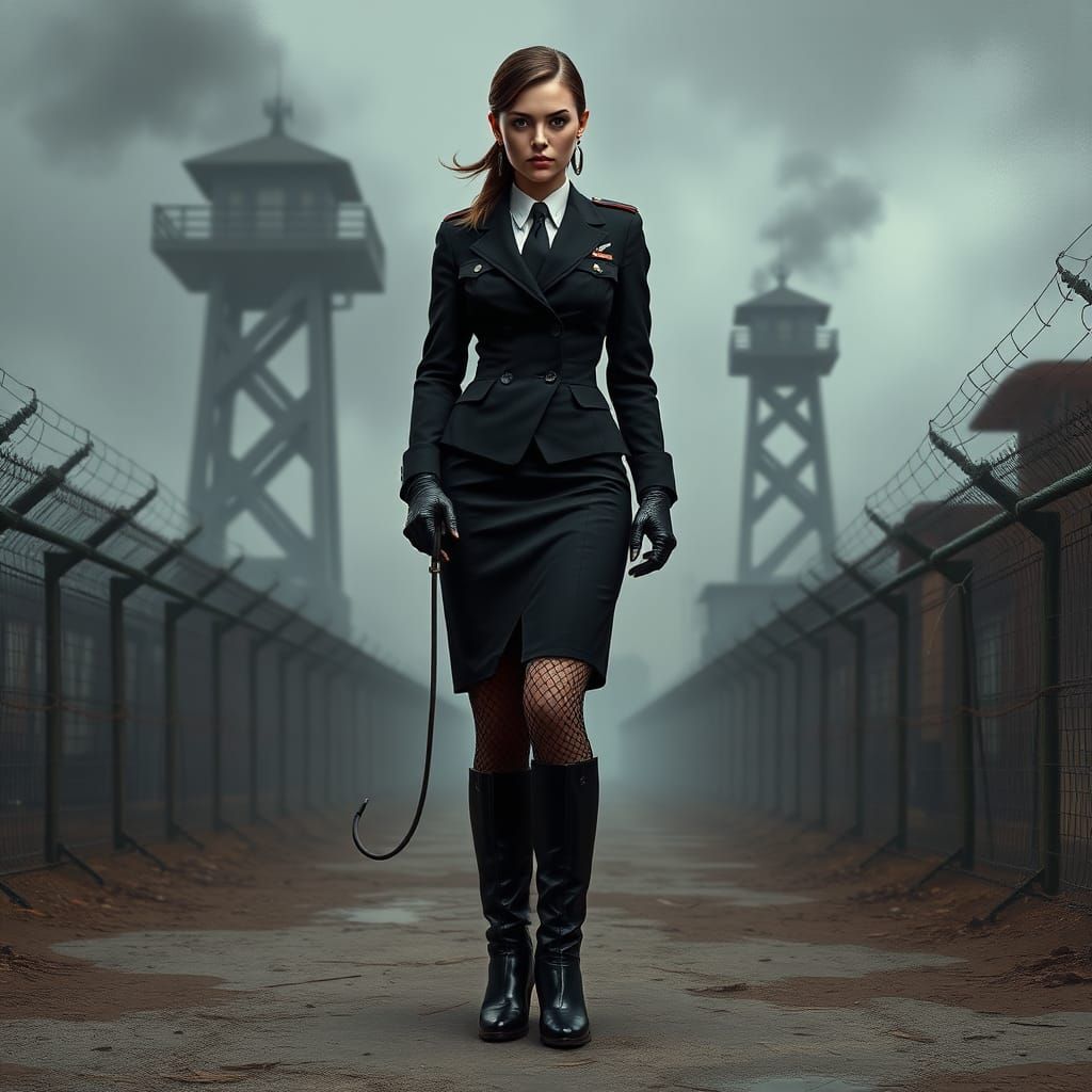 Imposing Officer in Dark Military Camp