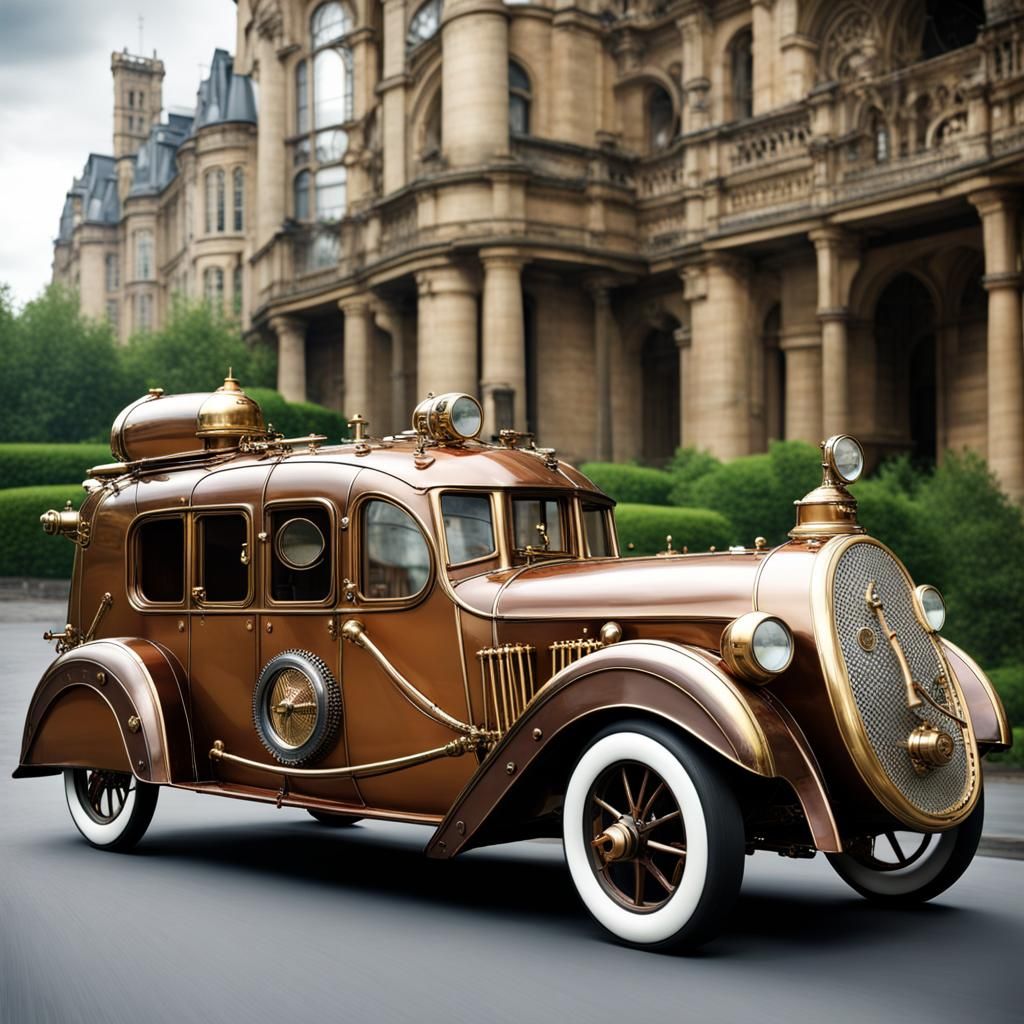 Steampunk Jules Verne Submarine Car in Retro Style