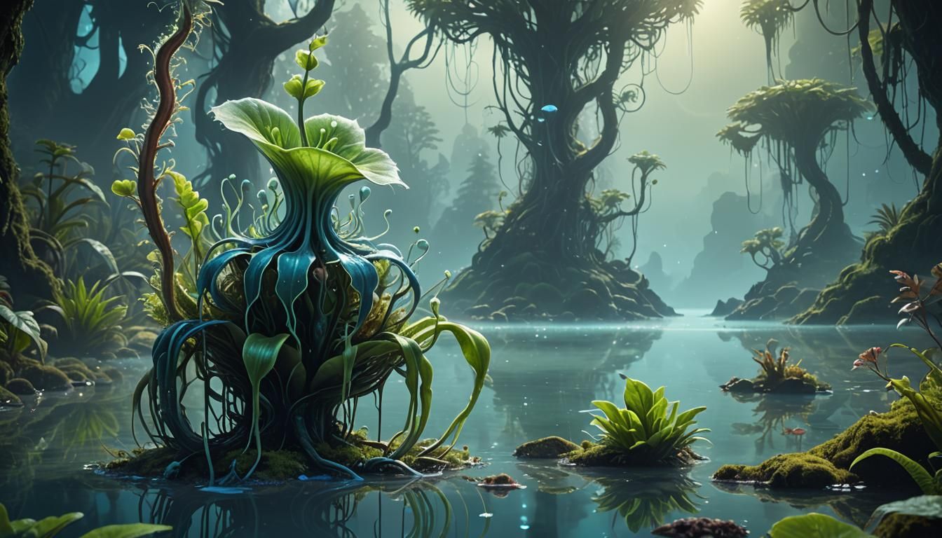 Alien Carnivorous Plant in Bioluminescent Forest
