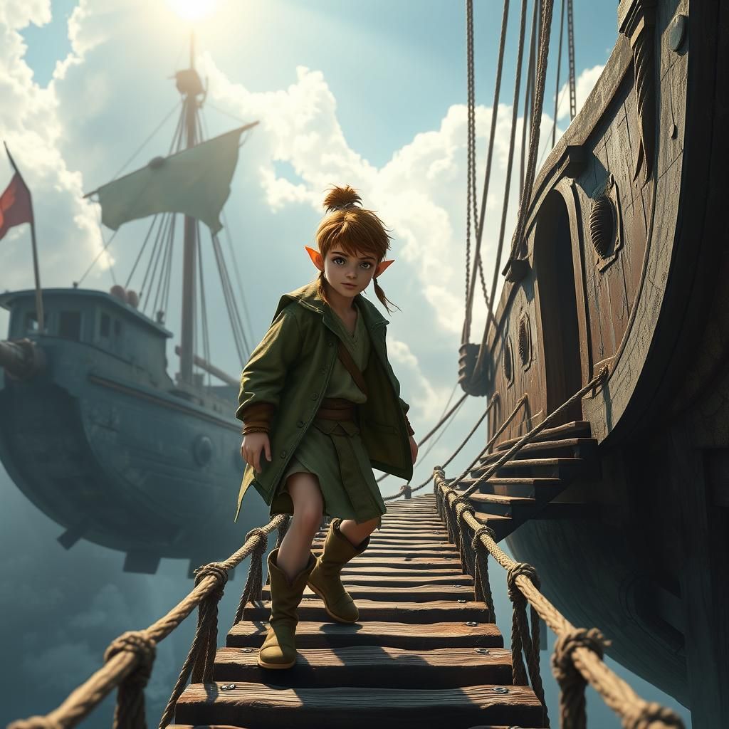 Wood Elf Druid Departs Airship: Fantasy Artwork