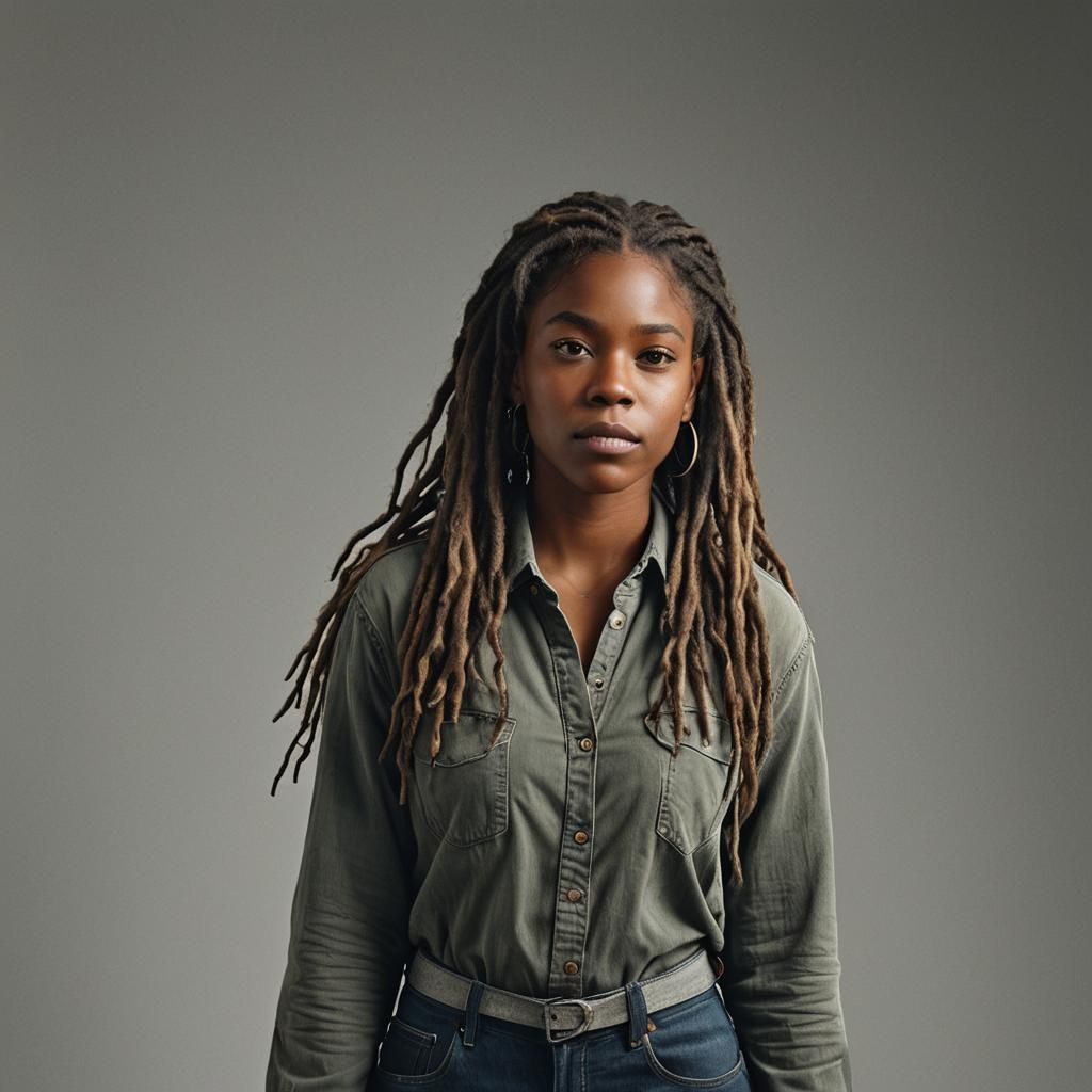 Hyperrealistic Portrait of Woman with Dreadlocks