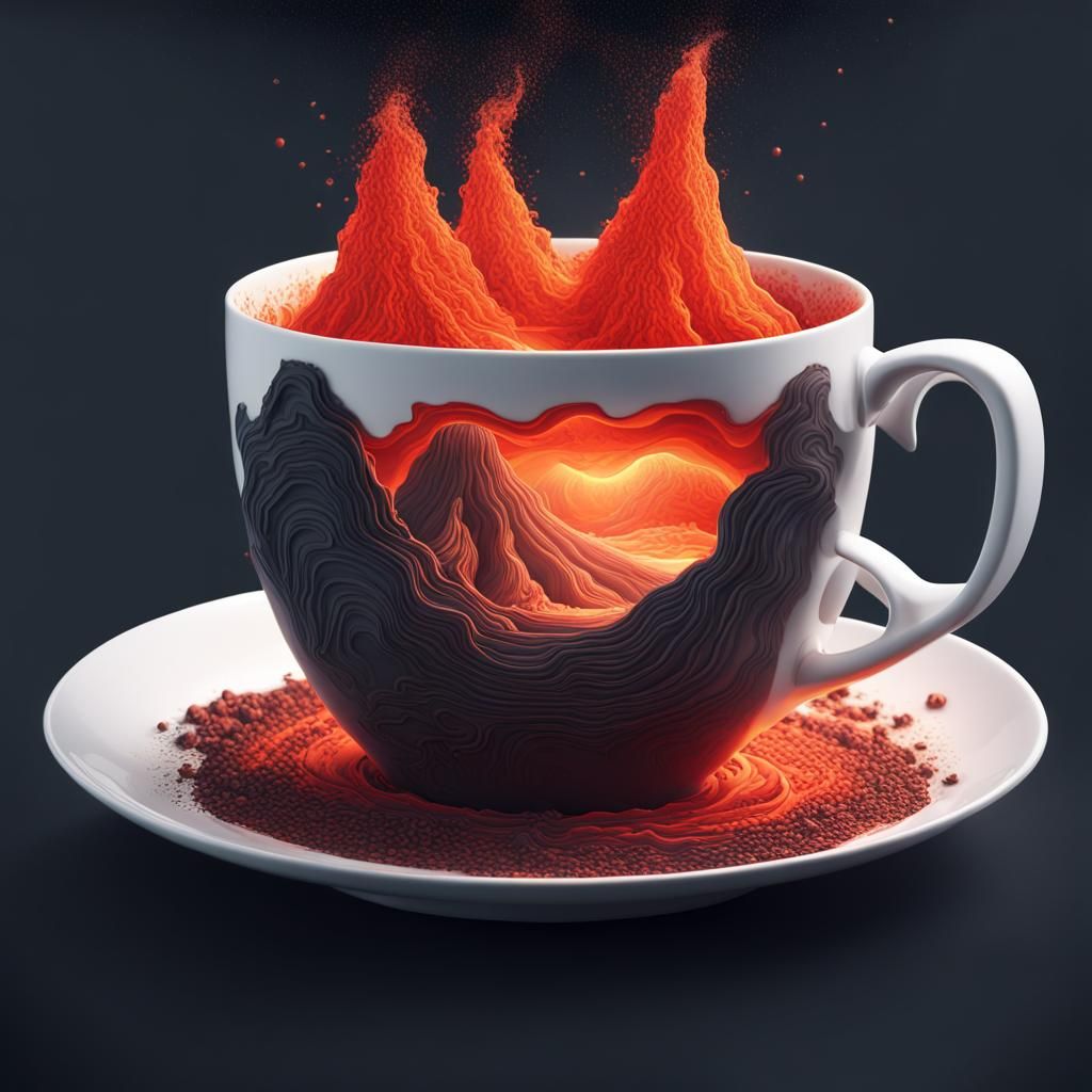 Volcanic Eruption in Coffee Cup, Detailed Matte Painting