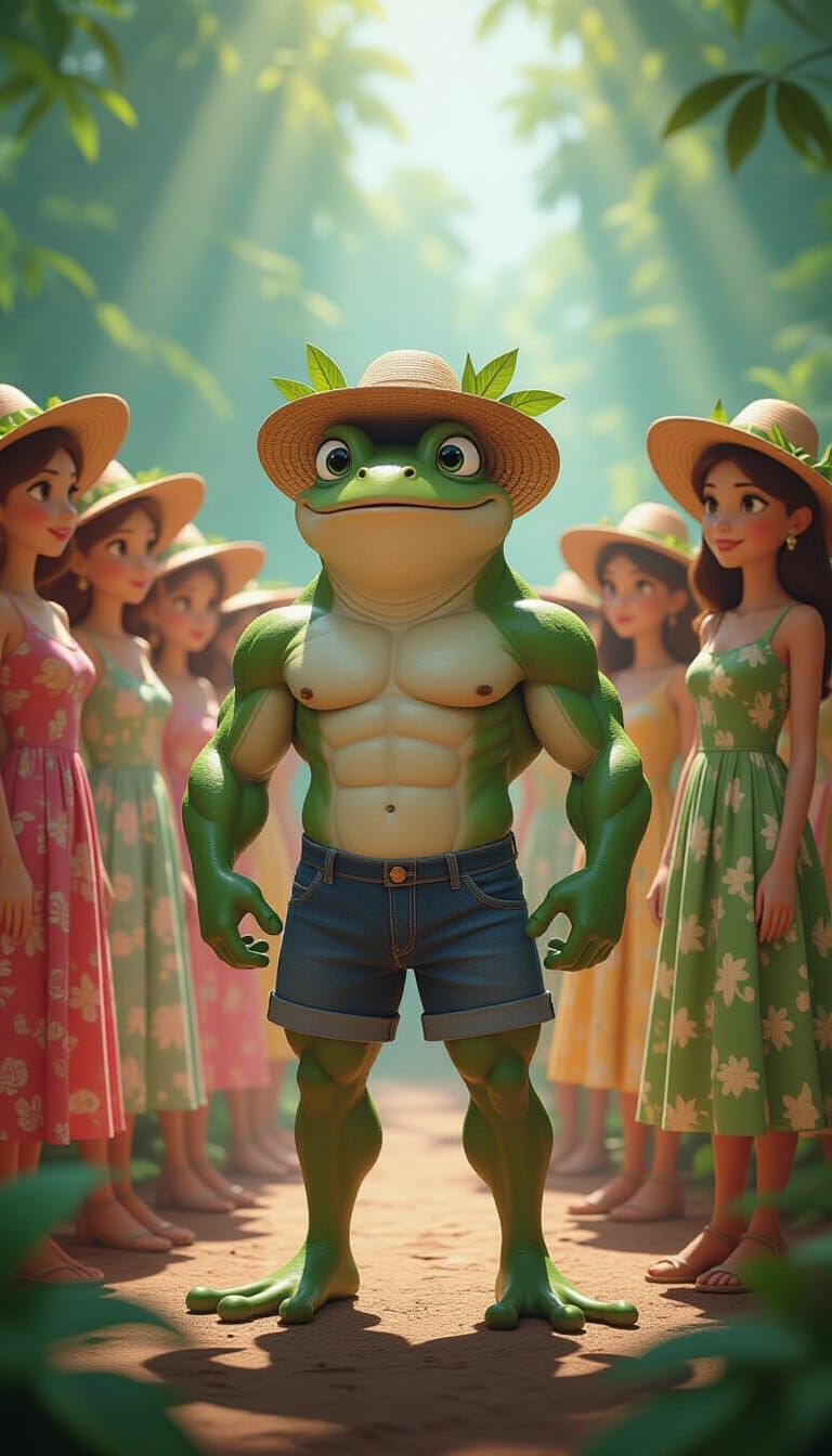 Muscular Frog's Rainforest Surprise: A Pixar-Disney Inspired...
