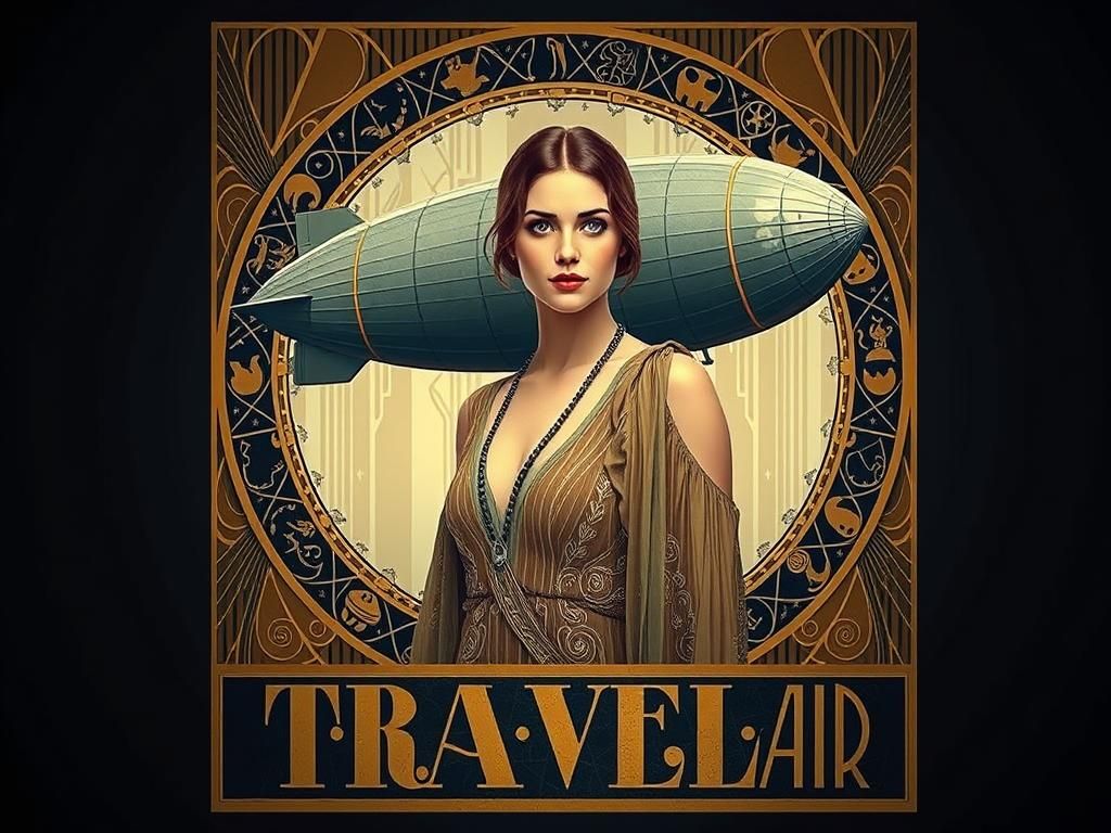 Art Deco Zeppelin Travel Poster of Ethereal Beauty