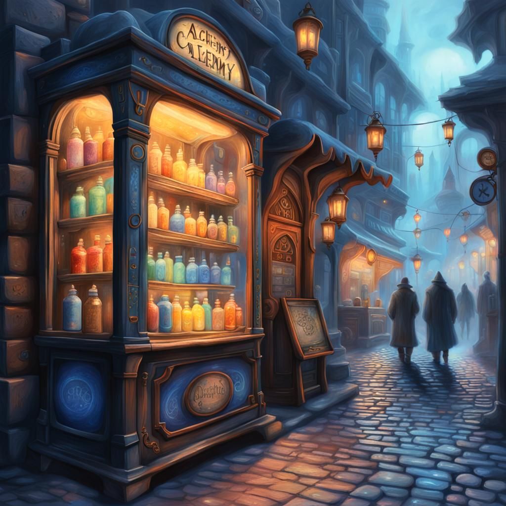 Fantasy Vending Machine on Crowded Market Street
