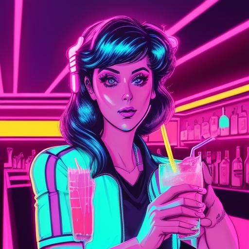 Synthwave Neon Drinks in Retro Style