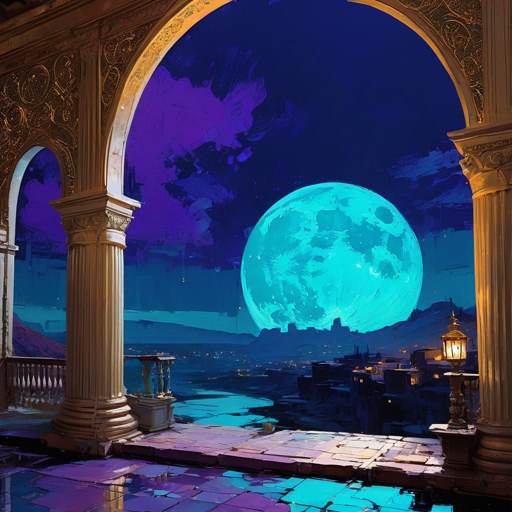 Fantasycore Villa Village with Crescent Moon