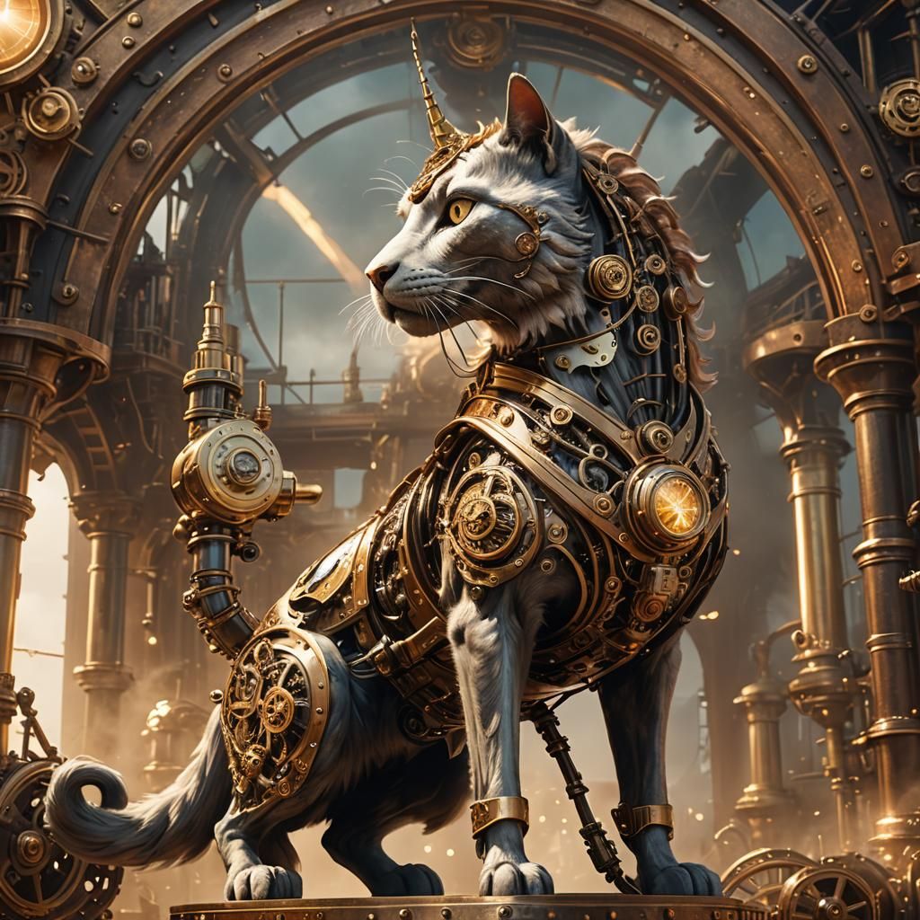 Steampunk Cat and Unicorn with Brass Details