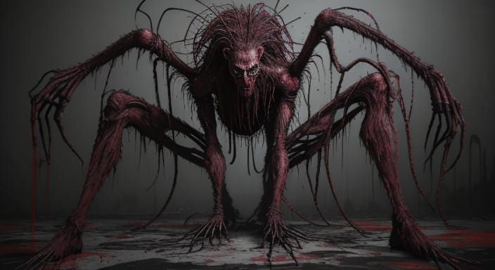 Grunge Hairy Tendrils Grasp Alien Spider Creatures in Hands