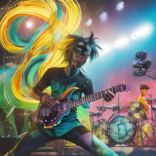 Electric Guitars in Vibrant Neon Art Style