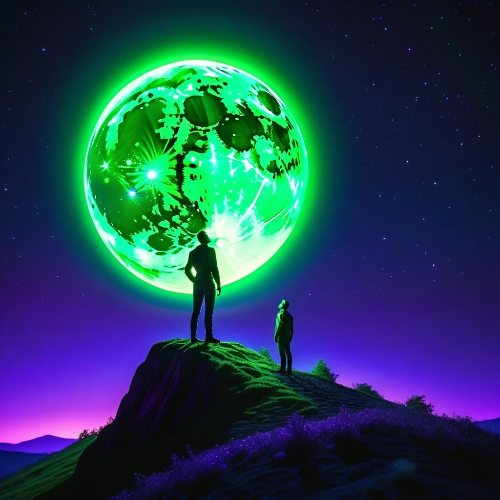 Uranium Glass Figure Under Ultraviolet Moon