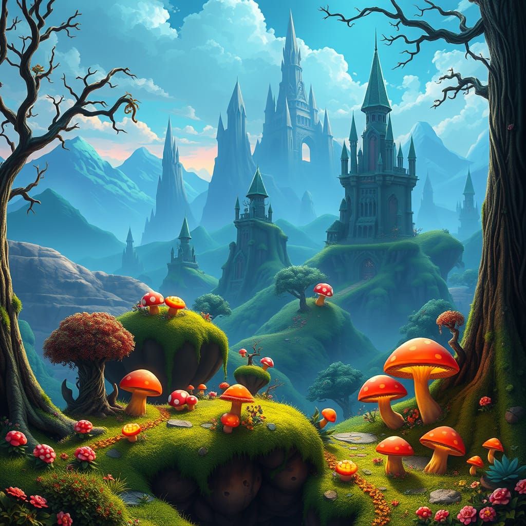 Fantastical 8bit Fantasy Landscape in Vibrant Dreamscapes