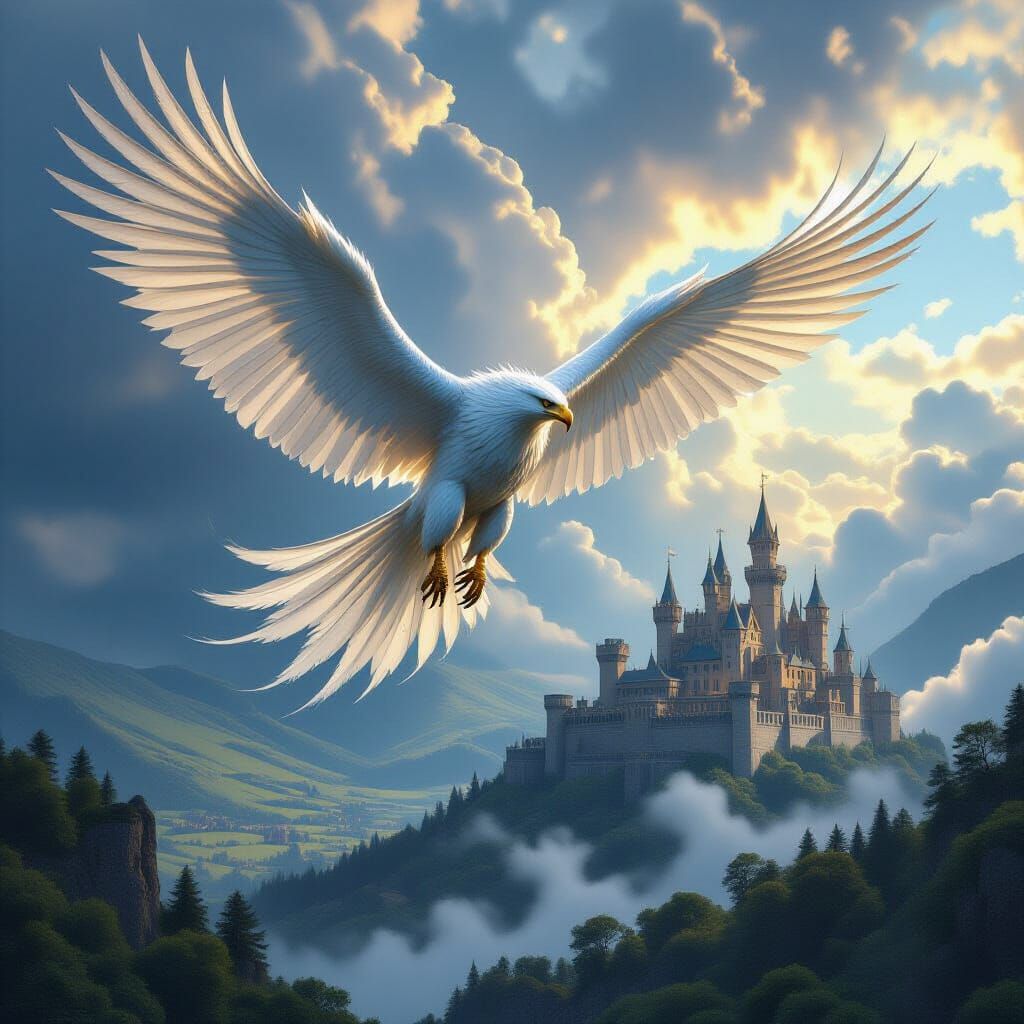 Griffin Soaring Over Medieval Kingdom in Fantasy Style