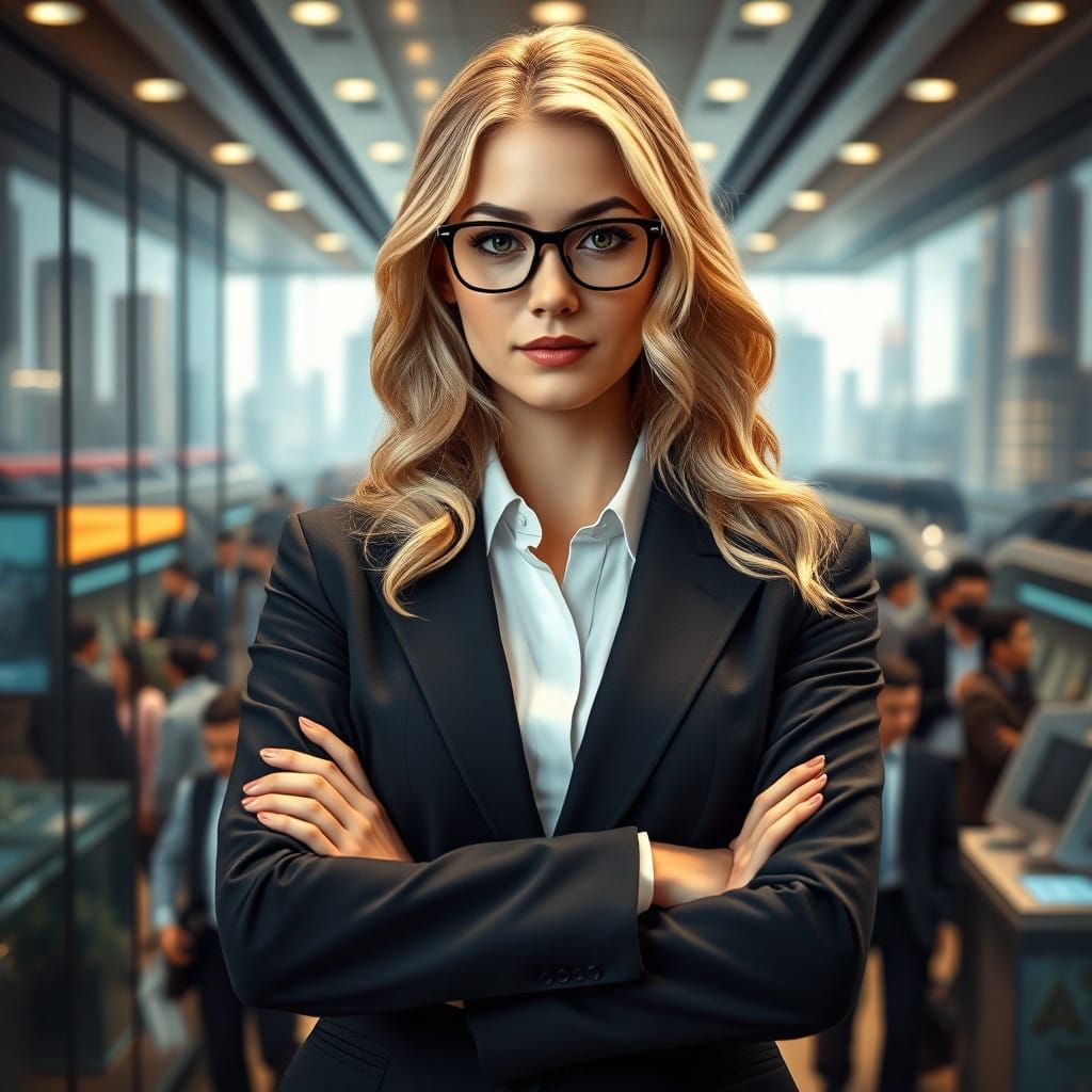 Confident Businesswoman in Modern Banking Environment