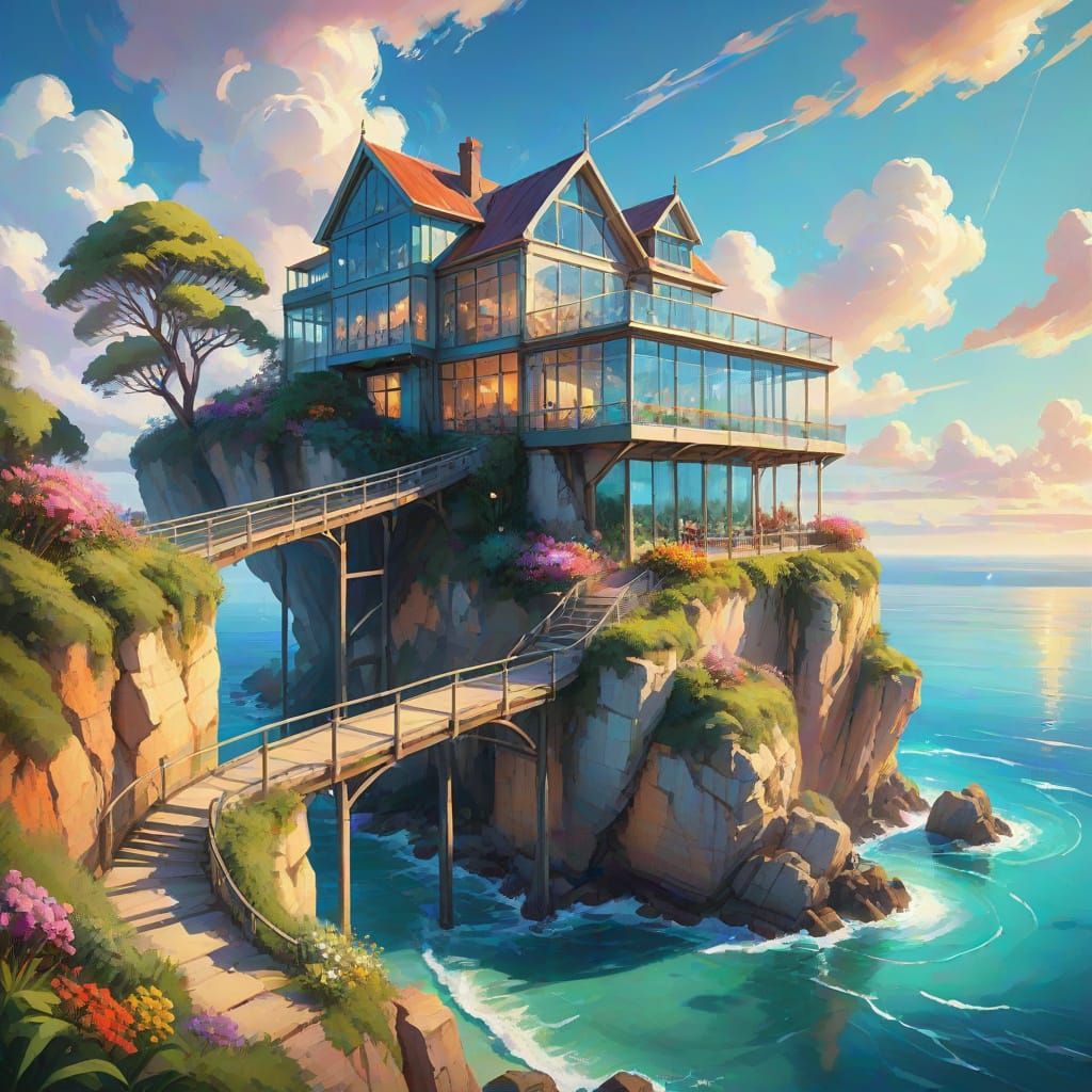 Whimsical Glass House on Cliffside Beach