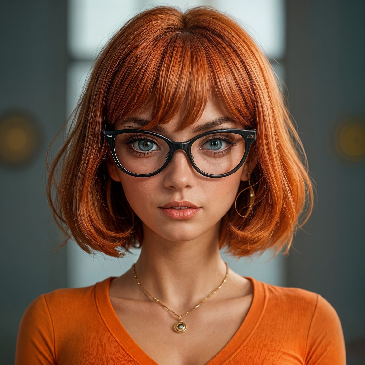 Hyperrealistic Velma from Scooby-Doo in Goth Style