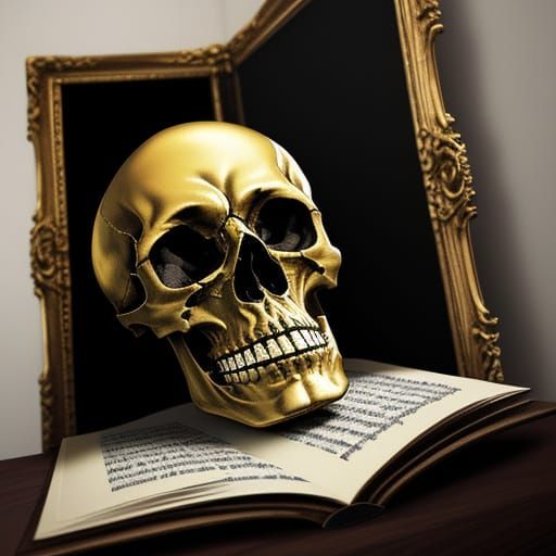 Baroque Skull with Open Book in Chiaroscuro Light
