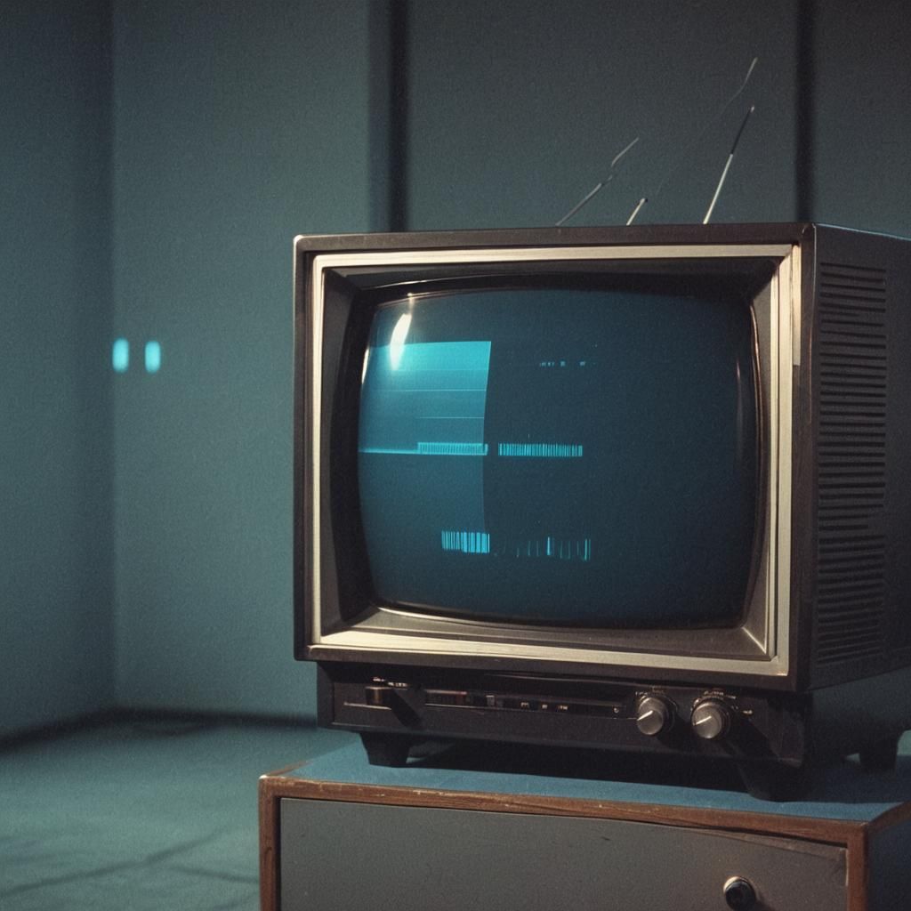 Retro-Futuristic Television in Dimly Lit Room