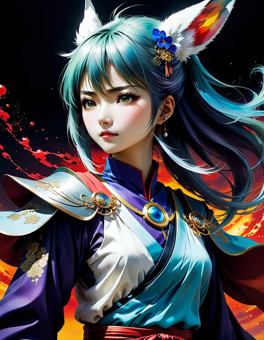 Emotional Manga Mage in Alcohol Ink Style