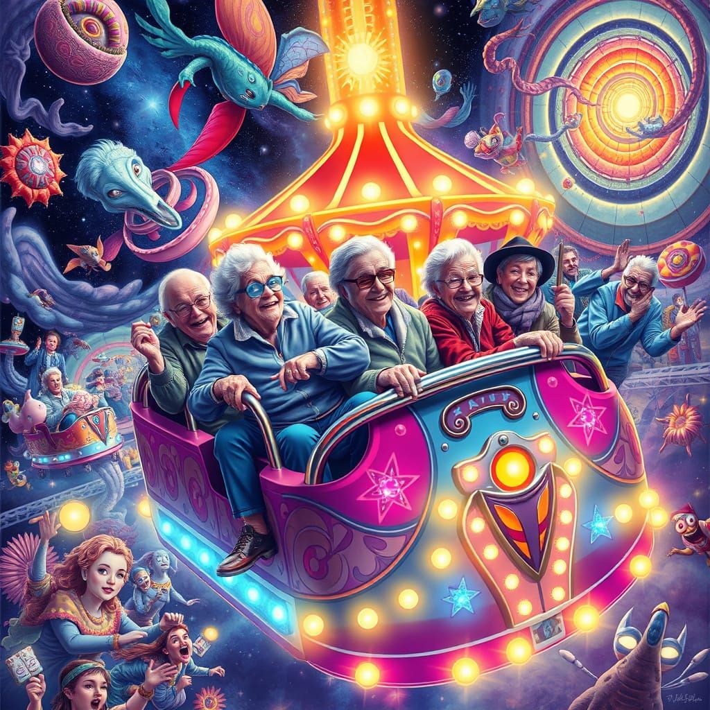 Senior Citizens Ride a Cosmic Carnival in Psychedelic Style