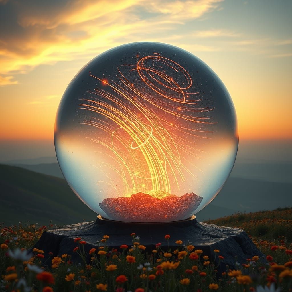 Ethereal Crystal Orb Unfolds Cosmic Ballet
