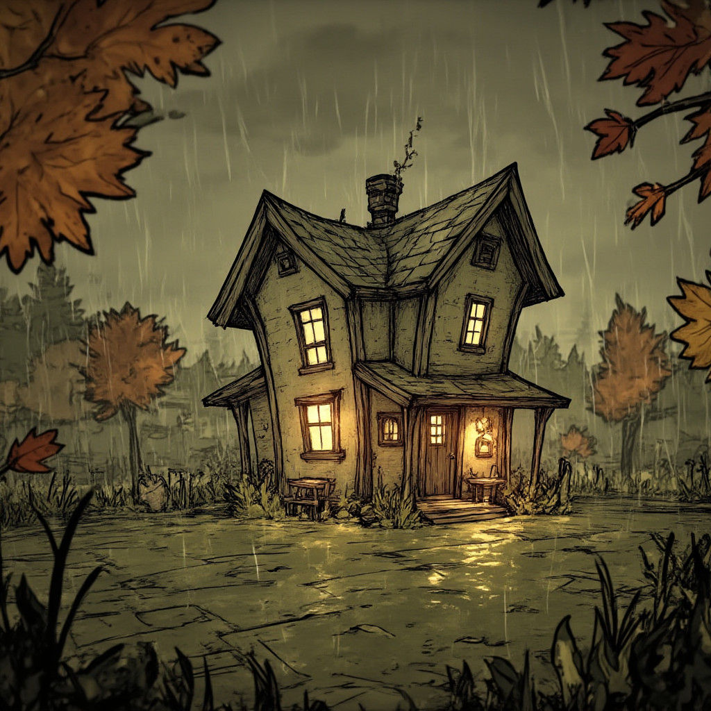 Warm Autumnal House in Detailed Matte Painting Style
