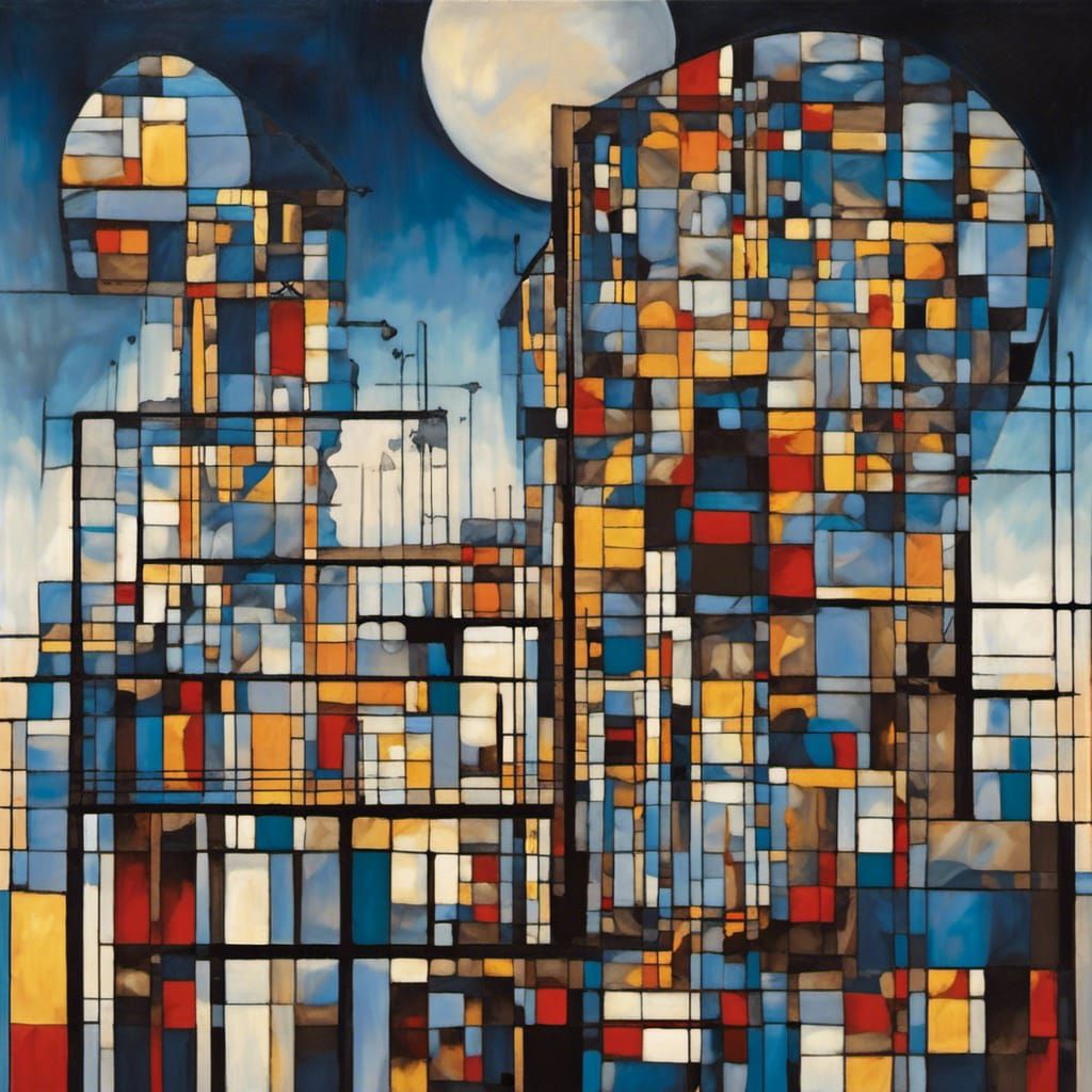 Futuristic Glass City in Mondrian Style