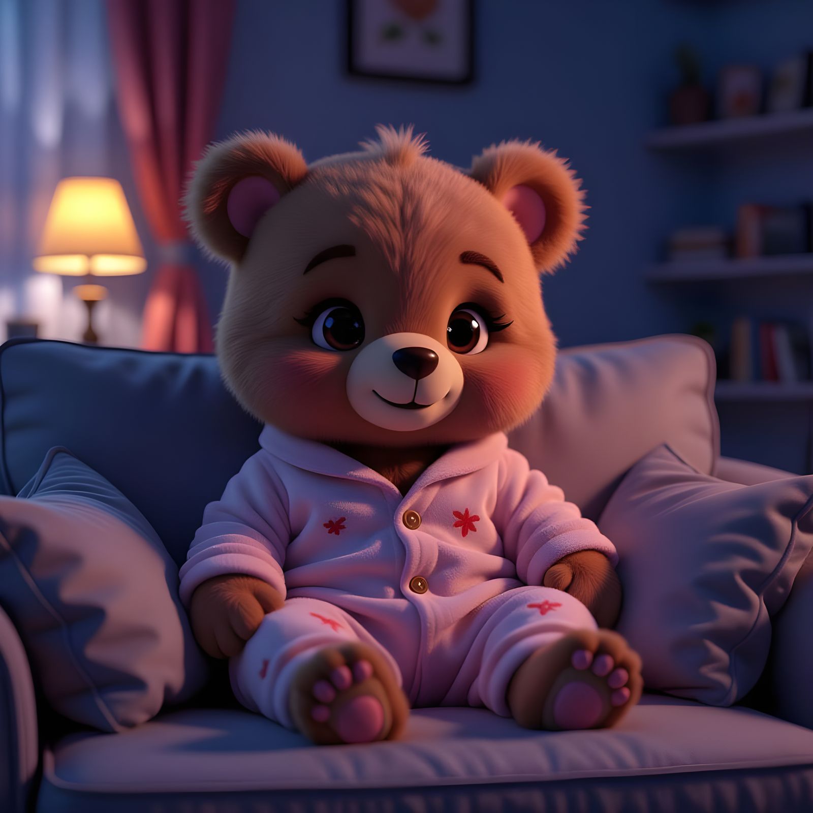 Cute Bear Watching Movie: 3D Game Cinematic Graphics