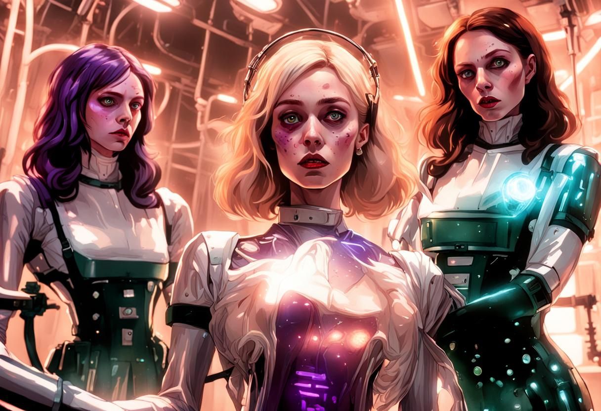 Horrific Alien Experiment on Young Woman: Oil Painting