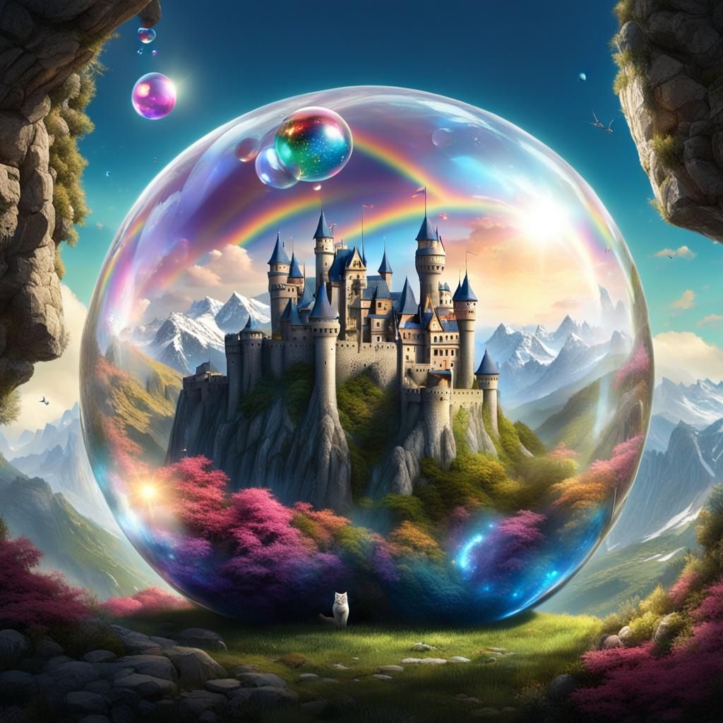 Magical Castle Encased in Glass Sphere, Fantasy Art