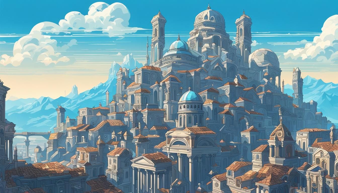 Magipunk City with Greco-Roman Architecture