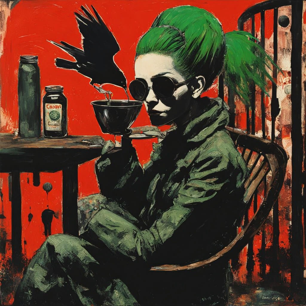 Woman with Crow and Toaster Machine: Abstract Expressionism