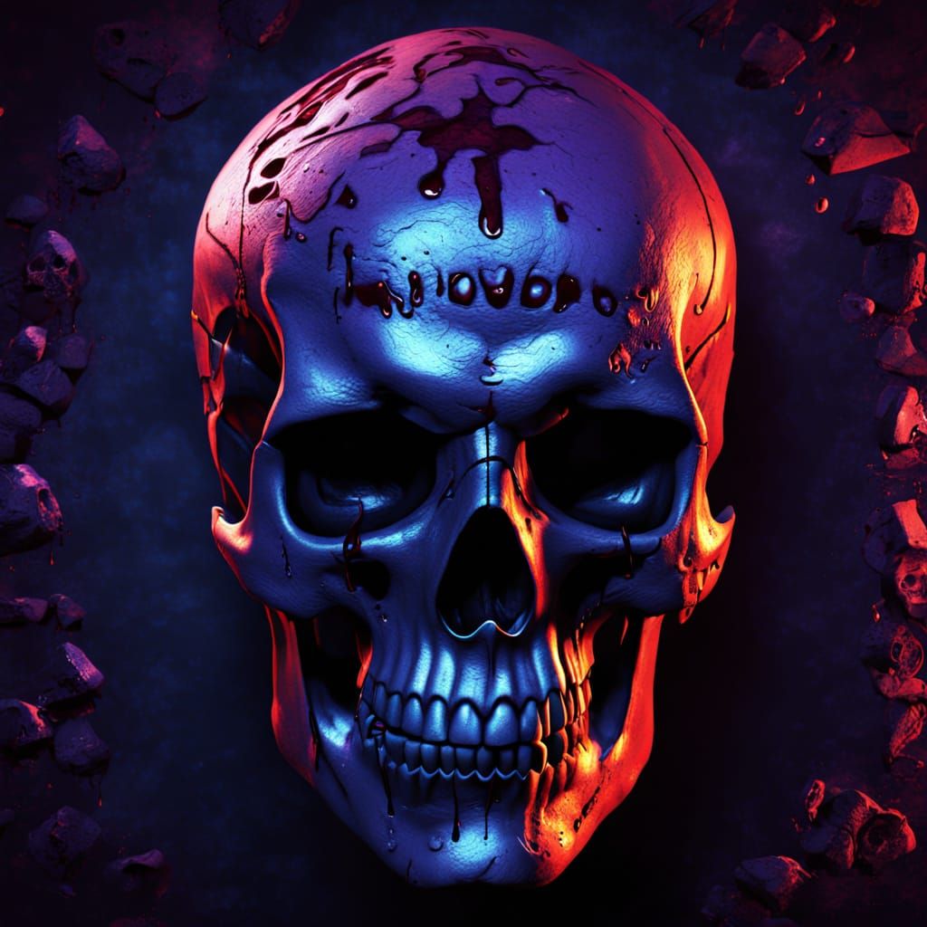 Gigantic 3D Skull with Hieroglyphs in Hologram Style