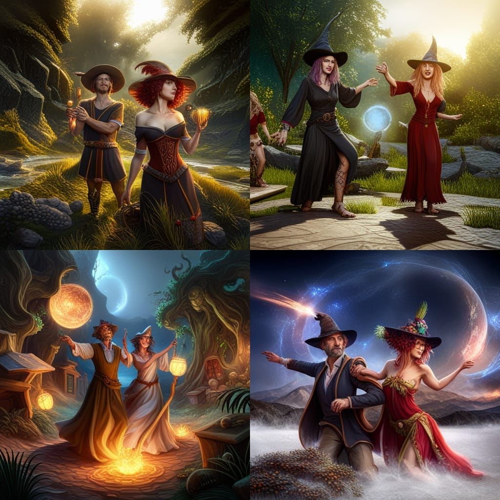 Male and female witches celebrating the Summer Solstice