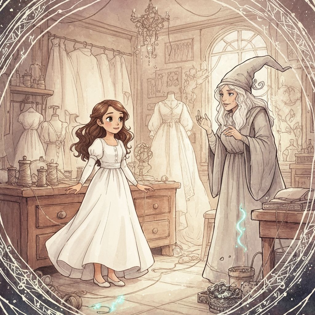 Girl Meets Witch in Watercolor Dressmaker's Workshop