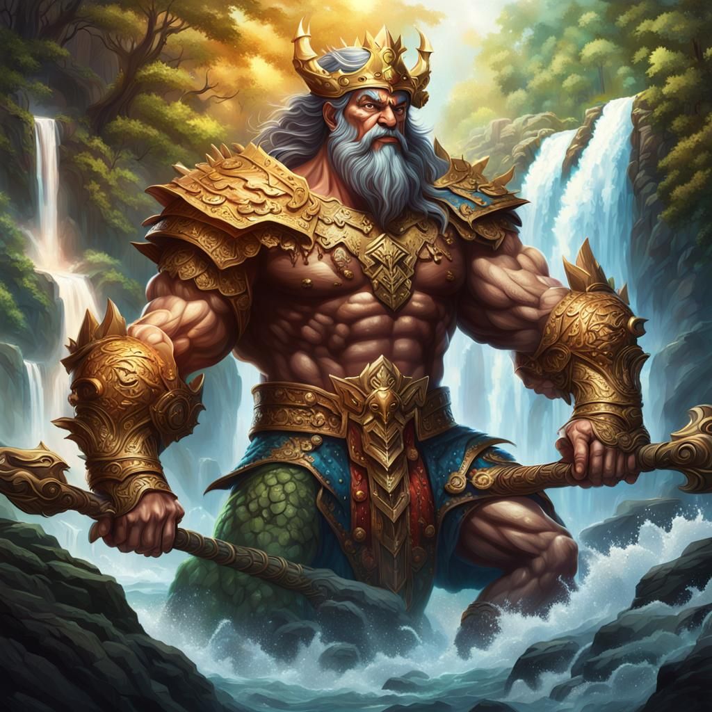 Gargantuan Warrior King with Dragons: Hyperrealistic Concept...