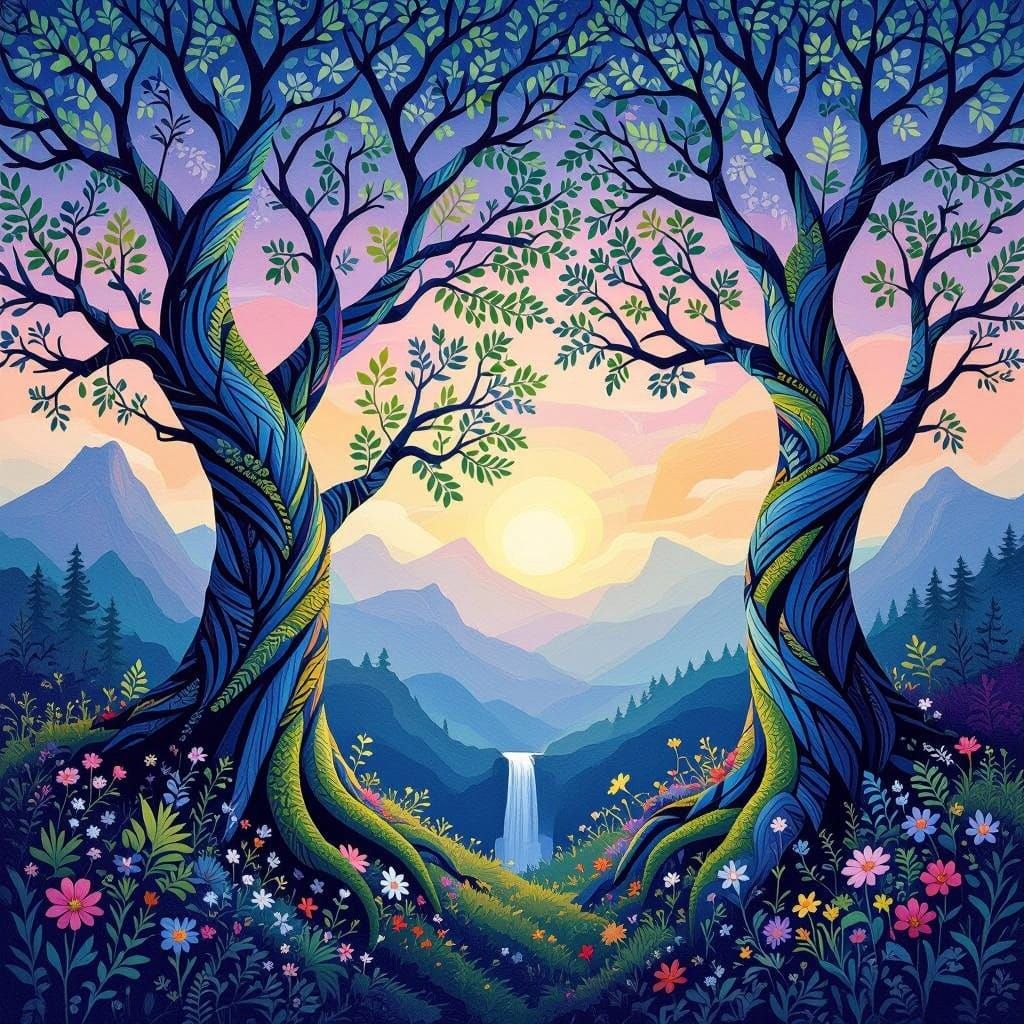 Dreamy, Whimsical Forests in Vibrant, Swirling Patterns